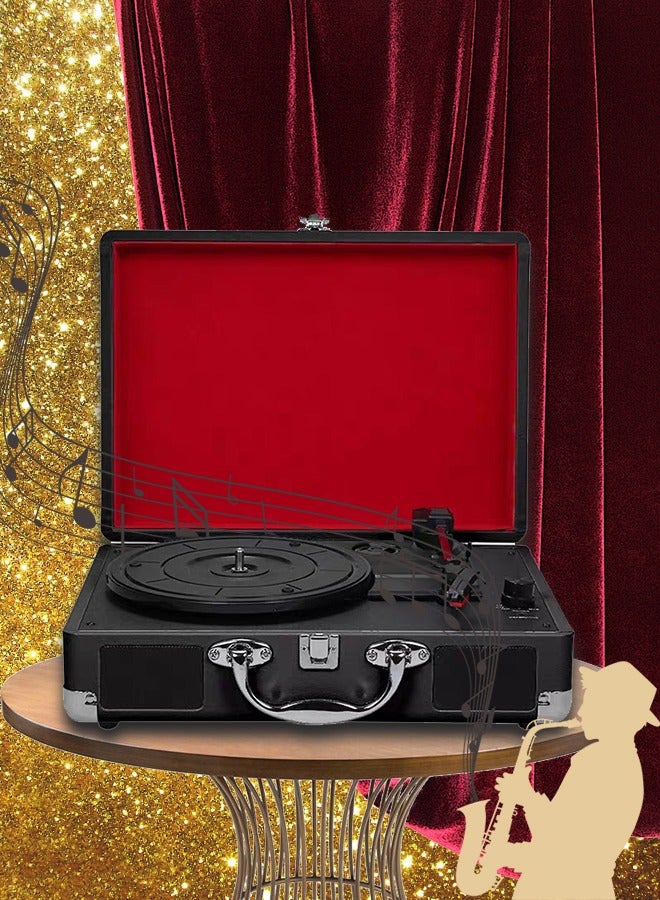 Turntable With Speakers Vintage Phonograph Record Player Stereo Sound Black EU-type  - Image 1