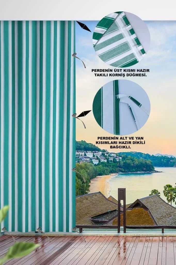 Altın Pamuk Golden Cotton Laced Balcony Curtain with Length Options in All Sizes-Balcony Canvas Green
