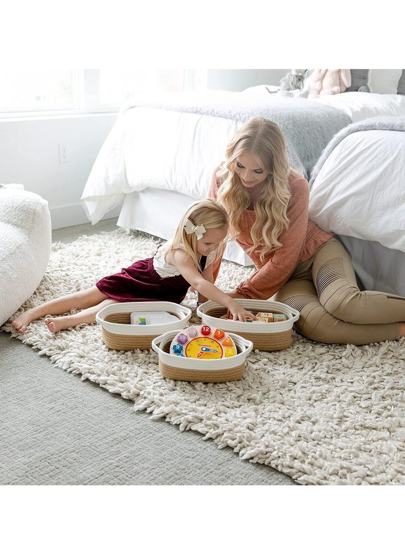 5 Pcs Decorative Woven Basket Set, Small Woven Basket, Cotton Rope Woven Baskets For Organizing, Rectangle Woven Baskets, Suit for Storage Of Toys, Towels & Keys (Brown/White) - Image 4