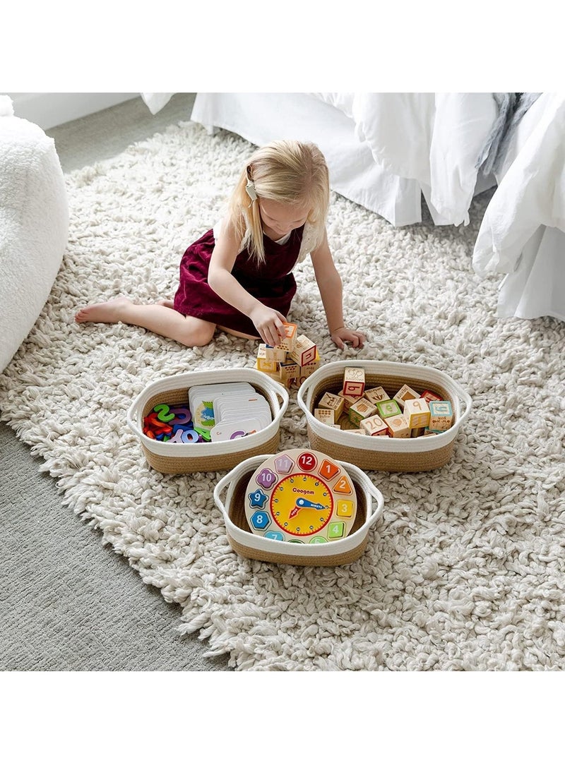 5 Pcs Decorative Woven Basket Set, Small Woven Basket, Cotton Rope Woven Baskets For Organizing, Rectangle Woven Baskets, Suit for Storage Of Toys, Towels & Keys (Brown/White) - Image 3