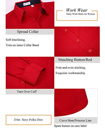 Alex Vando Womens Dress Shirts Wrinkle Free Regular Fit Long Sleeve Stretch Work Shirt,Red,L - Image 4