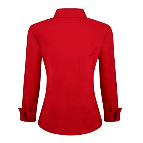 Alex Vando Womens Dress Shirts Wrinkle Free Regular Fit Long Sleeve Stretch Work Shirt,Red,L - Image 2