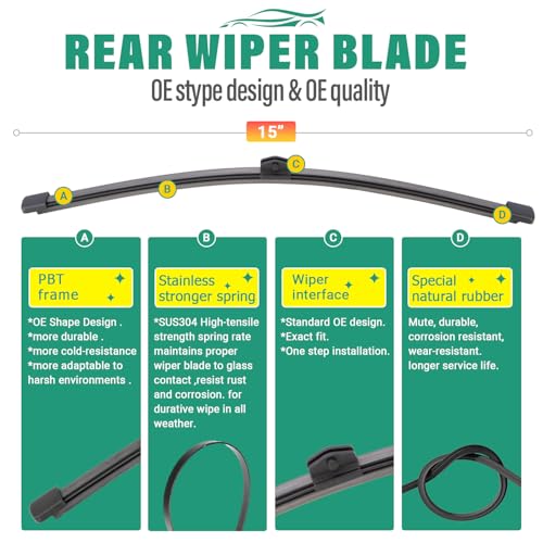 WINDSMILE 24" 20" 15" Windshield Wiper Blades Replacement for 2018-2025 Audi Q5 SQ5 / 2015-2018 Audi Q3 / 2014-2016 Porsche Panamera / Q5 PHEV Sportback Q3 Quattro Premium Front Rear Wipers Set(Pack of 3) - Image 4