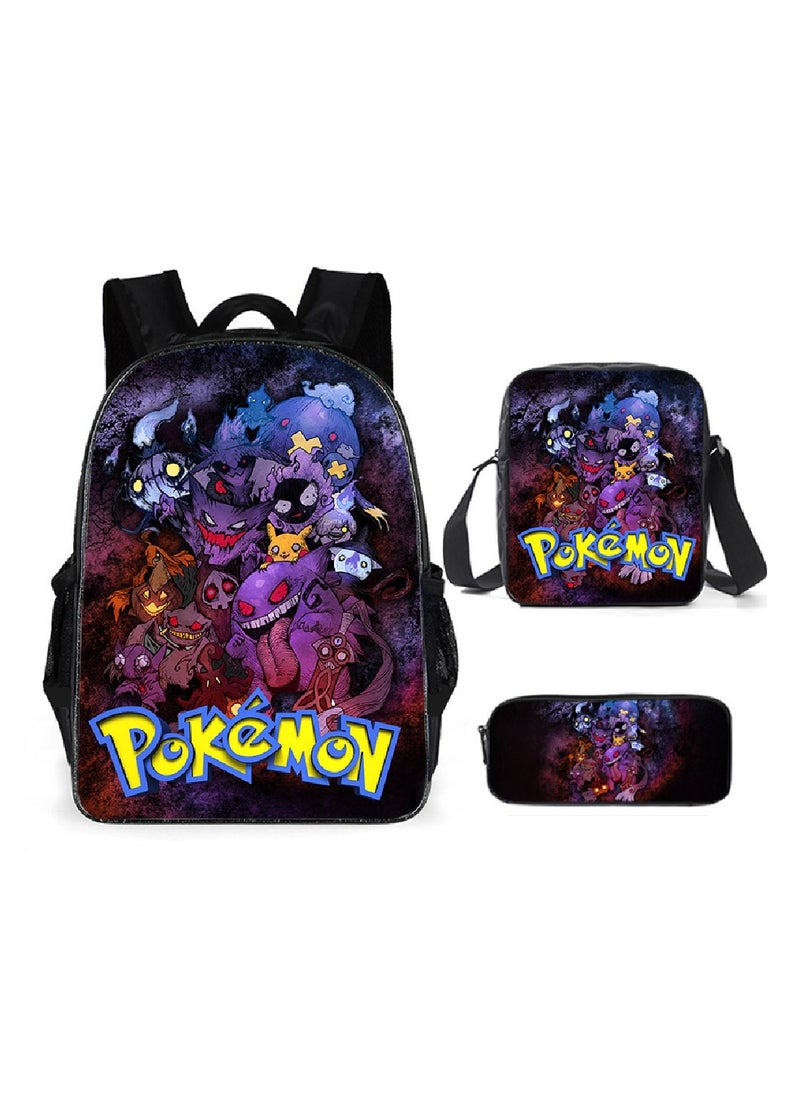 Pokemon Cartoon Backpack Three-piece Student School Bag 