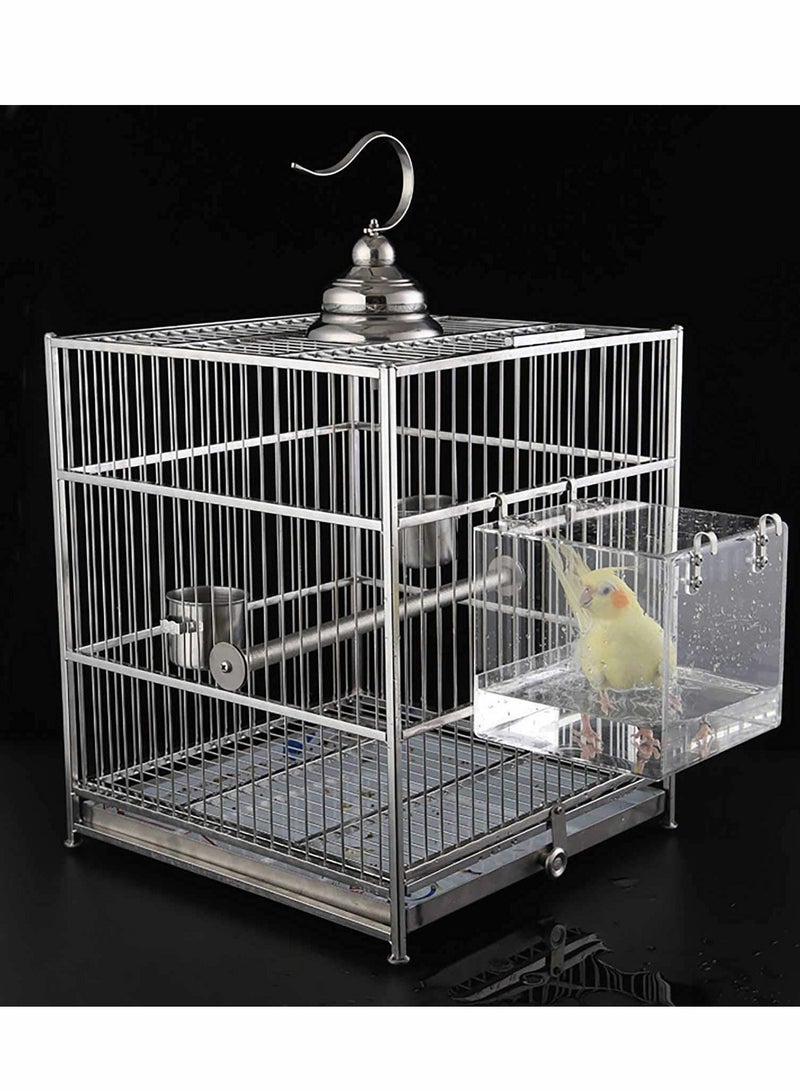 الأزرق جي دبليو Bird Bath Cage,Cleaning Pet Supplies Cockatiel Bathtub with Hanging Hooks for Little Parrots Spacious Parakeets Portable Shower Most Birdcage - Image 5