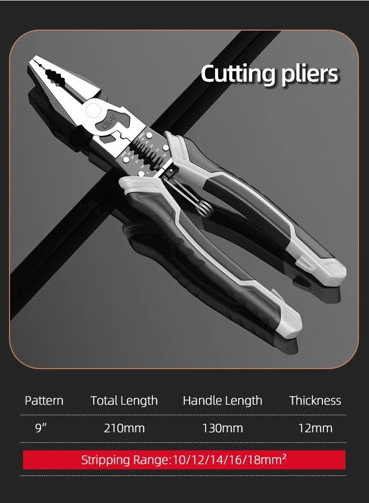 طقم كماشة متعددة الوظائف 3 قطع، تصنيع متميز من CR-V، يتضمن كماشة قطع بطول 9 بوصات، كماشة ذات أنف مدبب بطول 9 بوصات، وكماشة أنف مائل بطول 8 بوصات، أداة يدوية احترافية للقطع، التقلص، التقشير، الإمساك والتفاف - Image 4