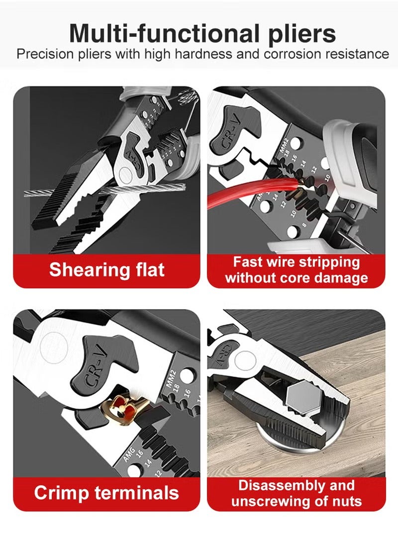 طقم كماشة متعددة الوظائف 3 قطع، تصنيع متميز من CR-V، يتضمن كماشة قطع بطول 9 بوصات، كماشة ذات أنف مدبب بطول 9 بوصات، وكماشة أنف مائل بطول 8 بوصات، أداة يدوية احترافية للقطع، التقلص، التقشير، الإمساك والتفاف - Image 3