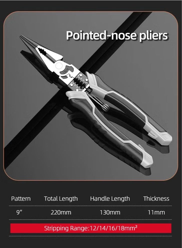 طقم كماشة متعددة الوظائف 3 قطع، تصنيع متميز من CR-V، يتضمن كماشة قطع بطول 9 بوصات، كماشة ذات أنف مدبب بطول 9 بوصات، وكماشة أنف مائل بطول 8 بوصات، أداة يدوية احترافية للقطع، التقلص، التقشير، الإمساك والتفاف - Image 5