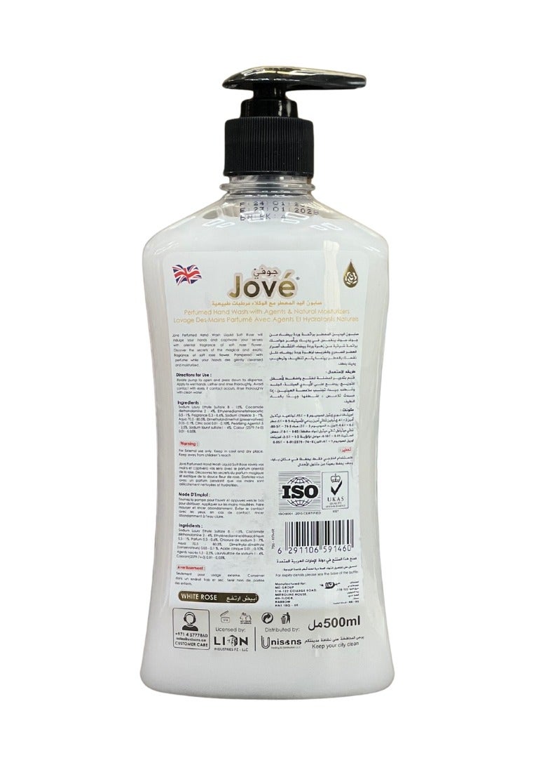 Jove Hand Wash White Rose 500ml SW3 (Pack of 3) | Moisturizing, Gentle Formula, Fresh Floral Scent, Keeps Hands Soft and Clean - Image 2