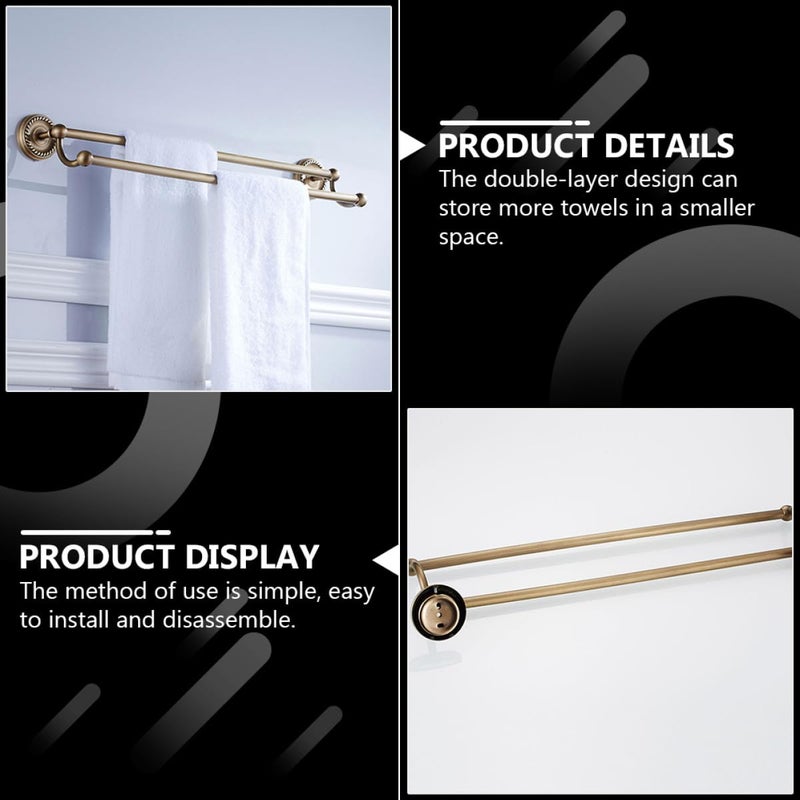 Wall Mounted Double Towel Rack 55cm Brass Antique Finish Dual Rod Bathroom Towel Holder - Image 5