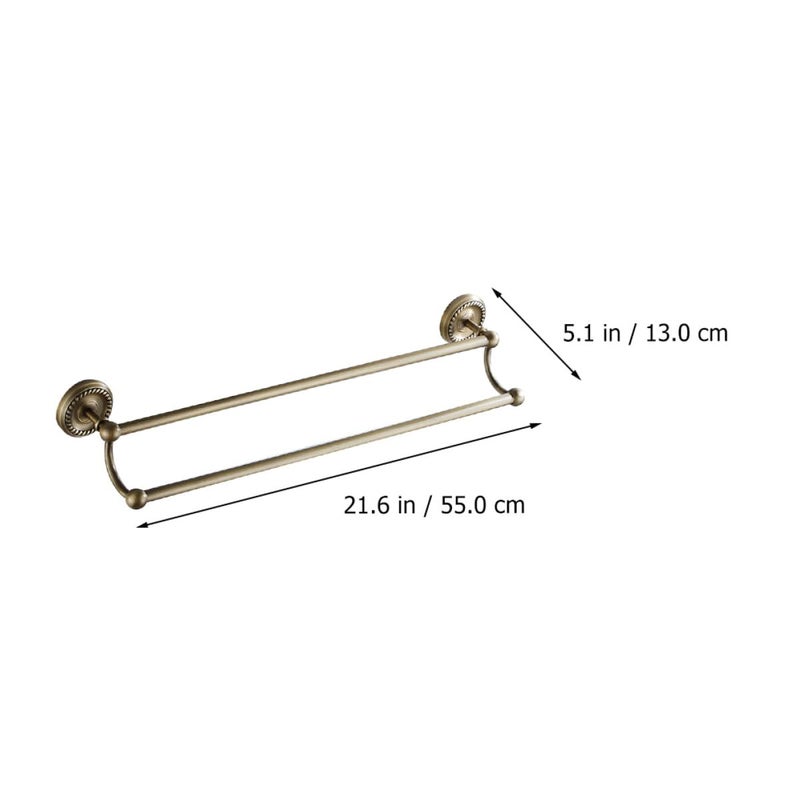 Wall Mounted Double Towel Rack 55cm Brass Antique Finish Dual Rod Bathroom Towel Holder - Image 3