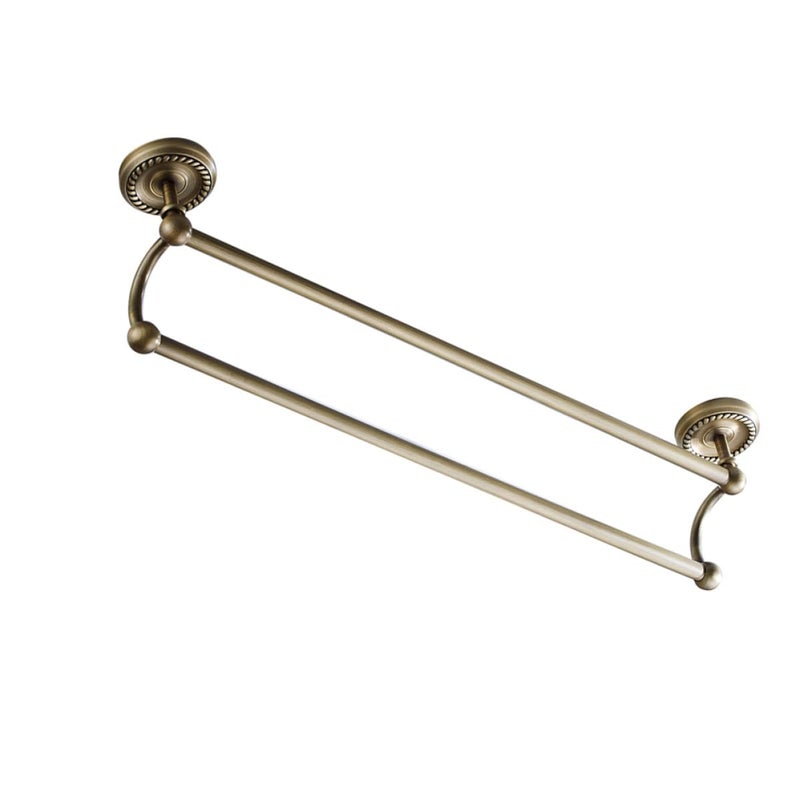Wall Mounted Double Towel Rack 55cm Brass Antique Finish Dual Rod Bathroom Towel Holder - Image 2