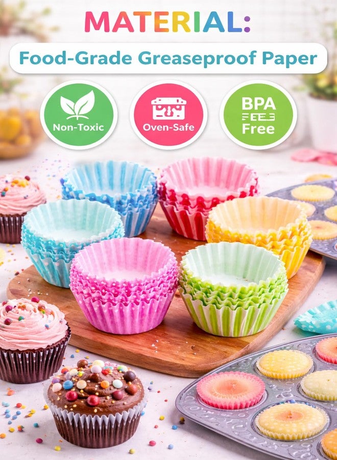 FALSHRUTI Multicolor Disposable Cupcake Paper Liners | Non-Stick Baking Muffin Cups | Pleated Cake Baking Cups for Cupcakes, Muffins & Desserts - Image 3