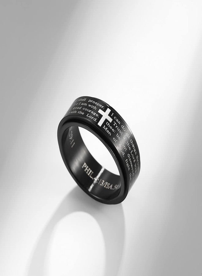 OIDIMS Inspirational Bible Verses Rotatable Christian Jesus Christ Lord Prayer Stress Relief Spinner Fidget Band Rings for Men Women for Anxiety Finger Rotate Freely Stainless Steel Wedding Couple Birthday - Image 4