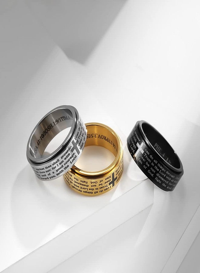 OIDIMS Inspirational Bible Verses Rotatable Christian Jesus Christ Lord Prayer Stress Relief Spinner Fidget Band Rings for Men Women for Anxiety Finger Rotate Freely Stainless Steel Wedding Couple Birthday - Image 2