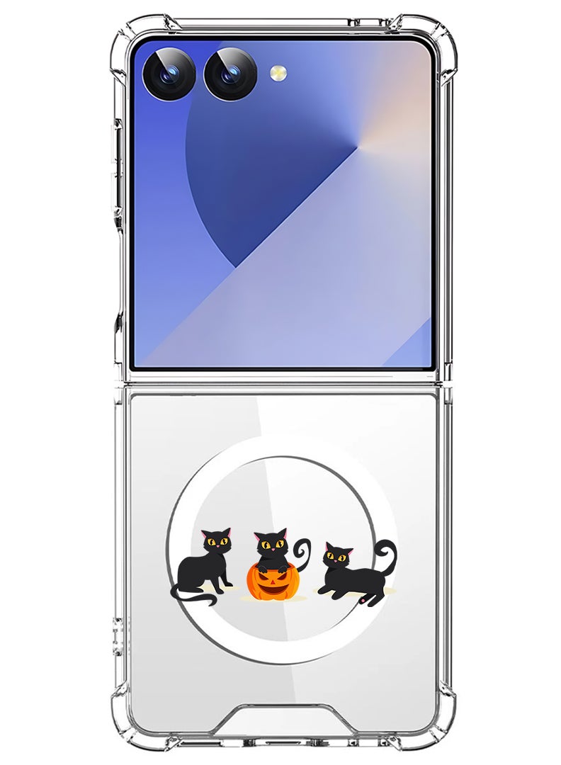 Theodor Magnetic Case for Samsung Galaxy Z Flip 7 Compatible with MagSafe Wireless Charging, Shockproof Phone Bumper Cover Cats Pumpkin Halloween2-01 - Image 1
