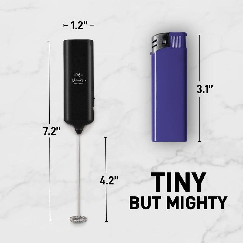 Zulay Kitchen Mini & Mighty Milk Frother Wand â€“ Powerful Handheld Coffee Frother, Battery Operated Drink Mixer â€“ Compact Pocket Size â€“ Detachable Whisk for Latte, Cappuccino, Matcha, Hot Chocolate â€“ Black - Image 2