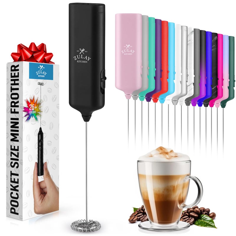 Zulay Kitchen Mini & Mighty Milk Frother Wand â€“ Powerful Handheld Coffee Frother, Battery Operated Drink Mixer â€“ Compact Pocket Size â€“ Detachable Whisk for Latte, Cappuccino, Matcha, Hot Chocolate â€“ Black - Image 1