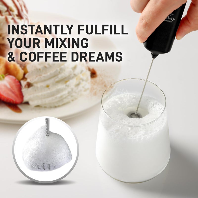 Zulay Kitchen Mini & Mighty Milk Frother Wand â€“ Powerful Handheld Coffee Frother, Battery Operated Drink Mixer â€“ Compact Pocket Size â€“ Detachable Whisk for Latte, Cappuccino, Matcha, Hot Chocolate â€“ Black - Image 4