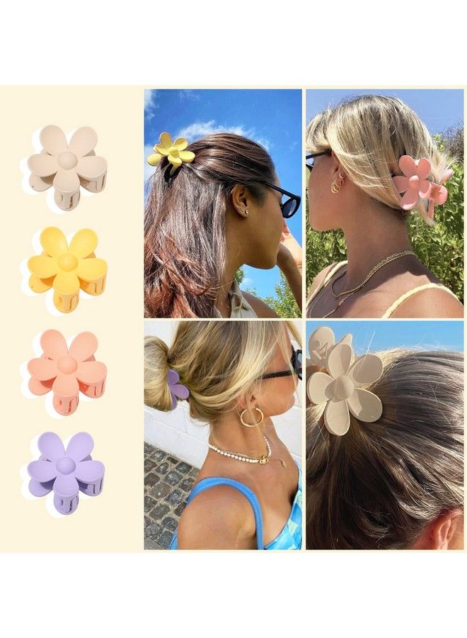 AWAYTR Flower Cute Hair Claw Clips 4Pcs Flower Hair Clip Nonslip Strong Hold Hair 3 Inch Matte Small Flowers Claw Clips For Women And Girls (Yellow+Purple+Pink+Khaki) - Image 4