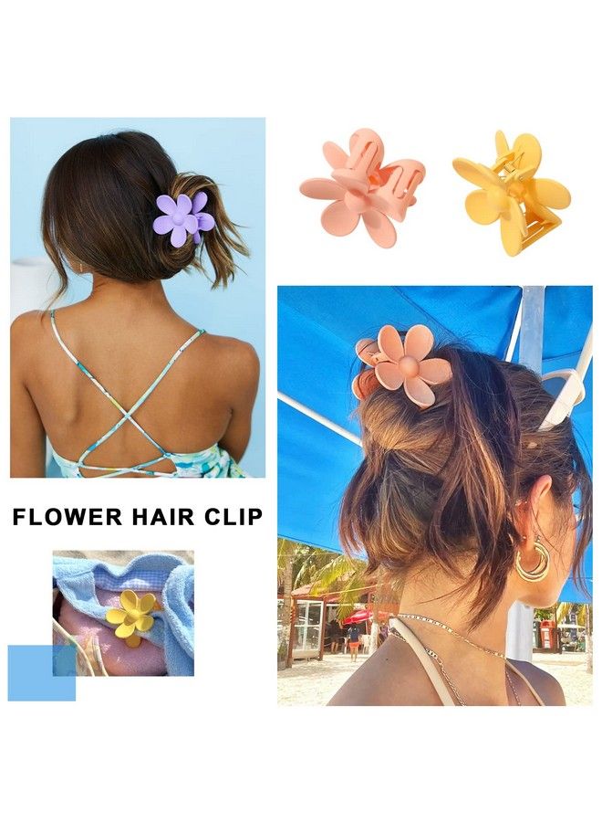 AWAYTR Flower Cute Hair Claw Clips 4Pcs Flower Hair Clip Nonslip Strong Hold Hair 3 Inch Matte Small Flowers Claw Clips For Women And Girls (Yellow+Purple+Pink+Khaki) - Image 3