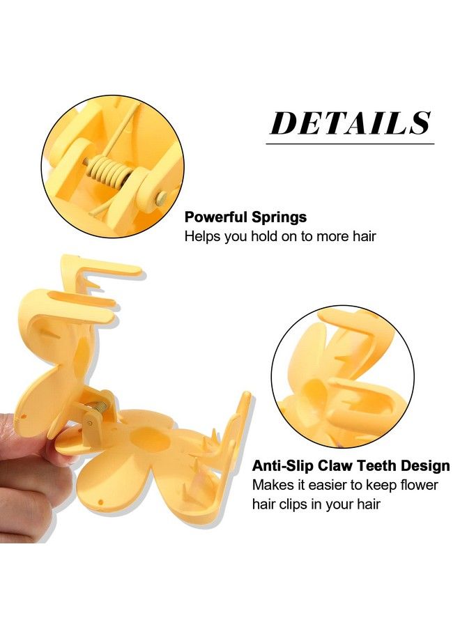 AWAYTR Flower Cute Hair Claw Clips 4Pcs Flower Hair Clip Nonslip Strong Hold Hair 3 Inch Matte Small Flowers Claw Clips For Women And Girls (Yellow+Purple+Pink+Khaki) - Image 5