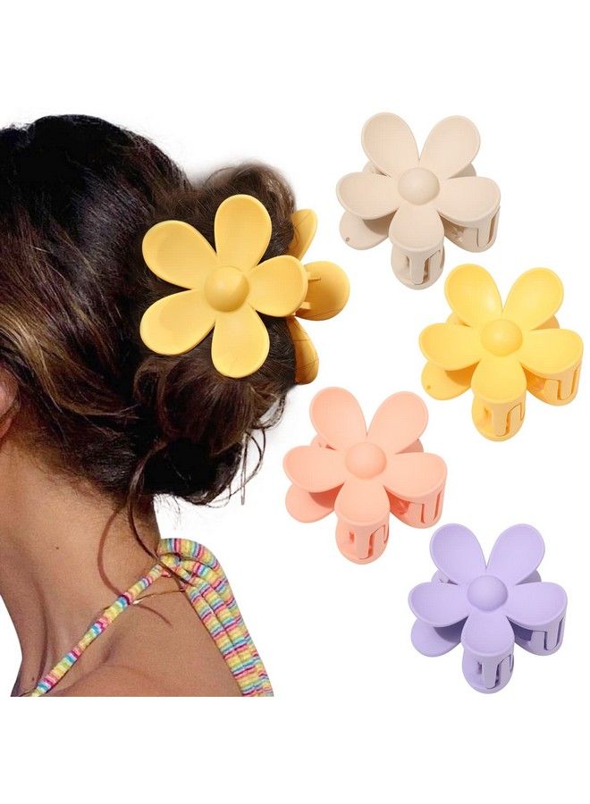 AWAYTR Flower Cute Hair Claw Clips 4Pcs Flower Hair Clip Nonslip Strong Hold Hair 3 Inch Matte Small Flowers Claw Clips For Women And Girls (Yellow+Purple+Pink+Khaki) - Image 2