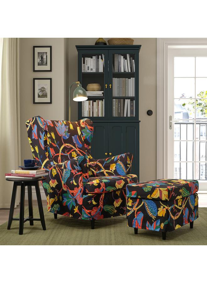 Zaboon Slipcover For Wing Chair, Stigsbo Multicolour/Black - Image 2
