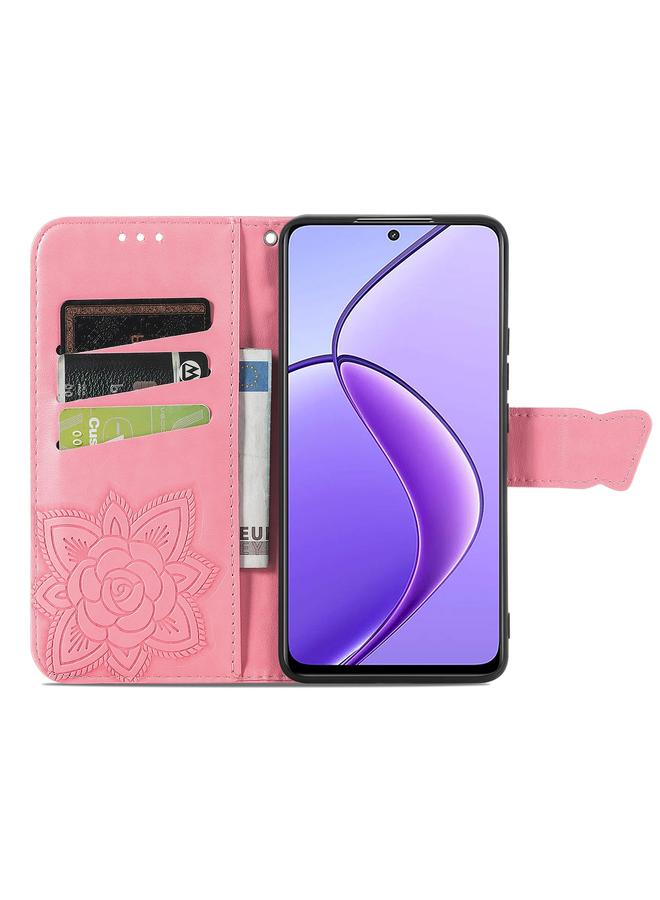 اس-توب جراب لهاتف Realme 12 جراب هاتف جلدي منقوش عليه زهرة حب الفراشة - Image 3