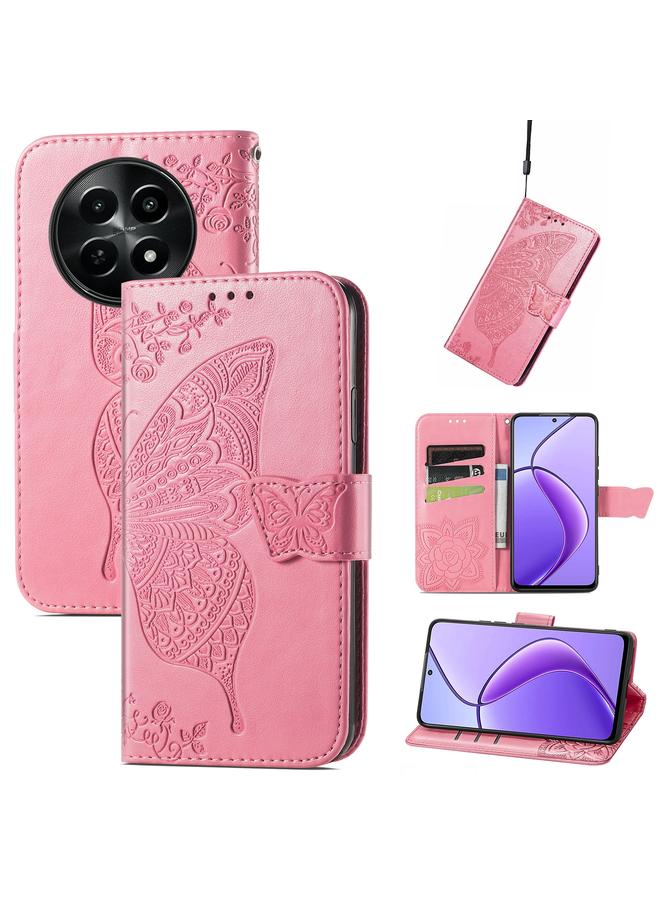 اس-توب جراب لهاتف Realme 12 جراب هاتف جلدي منقوش عليه زهرة حب الفراشة - Image 1