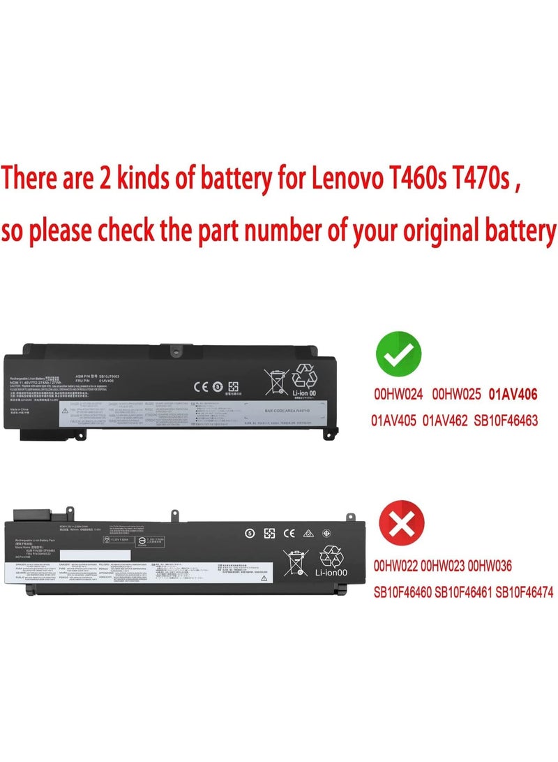زيكسين 01AV406 بطارية احتياطية للكمبيوتر المحمول متوافقة مع Lenovo ThinkPad T460S T470S Series SB10J79003 01AV405 01AV462 00HW024 00HW025 00HW038 01AV407 01AV408 L16M3P73 11.46V 27 واط ساعة - Image 2