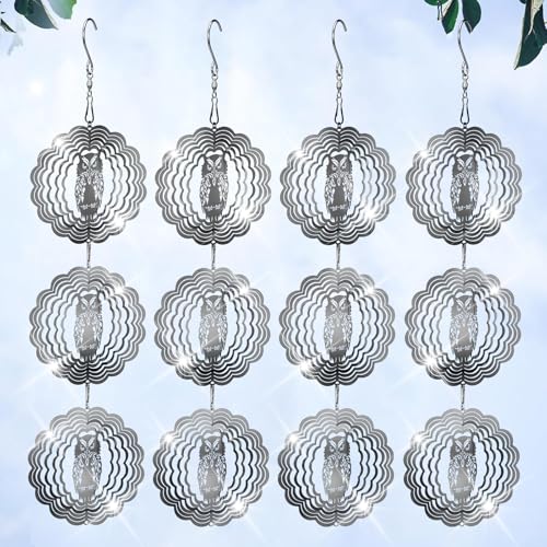 ToBeAce Owl Bird Deterrents for Outside,3D Stainless Steel Wind Spinners Outdoor Decor,Reflective Bird Scare Discs Set,Shiny Bird Reflectors to Keep Woodpecker Pigeon Away from House Patio Yard Porch - Image 1