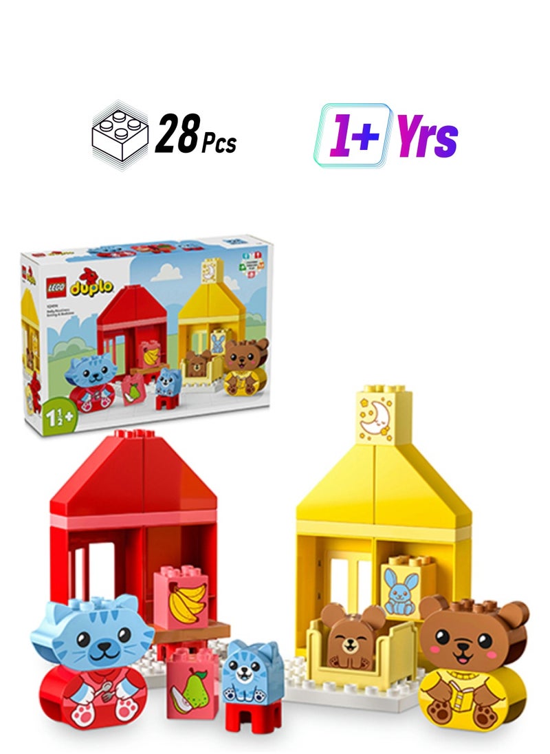 LEGO 10414 Duplo My First Daily Routines: Eating & Bedtime Social And Emotional Role-Play Toy, 4 Animal Family Figures, Gift For Preschool Kids Aged 18 Months And Over, Lets Toddlers Explore Feelings (28 Pieces)  - Image 1