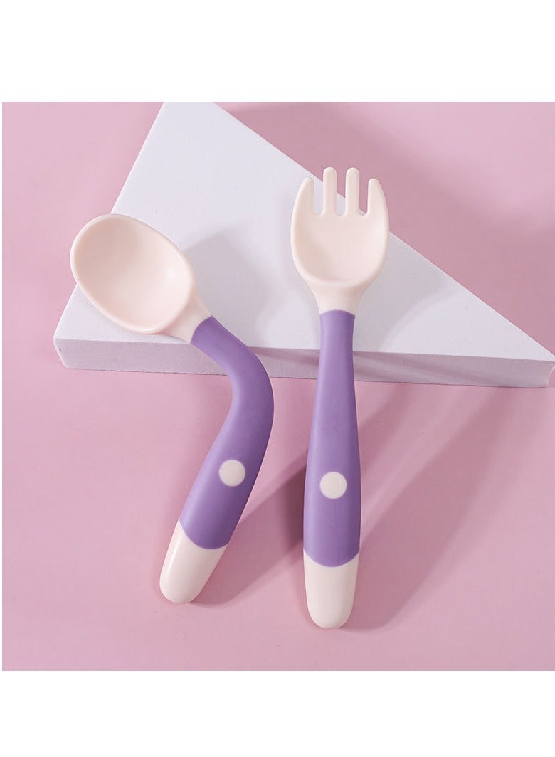 Baby learning to eat training spoon bend learning fork spoon baby complementary food spoon practice fork spoon (color randomly distributed) - Image 1