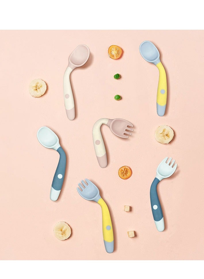Baby learning to eat training spoon bend learning fork spoon baby complementary food spoon practice fork spoon (color randomly distributed) - Image 2