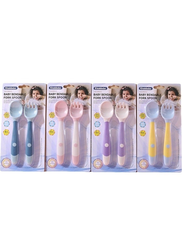 Baby learning to eat training spoon bend learning fork spoon baby complementary food spoon practice fork spoon (color randomly distributed) - Image 4