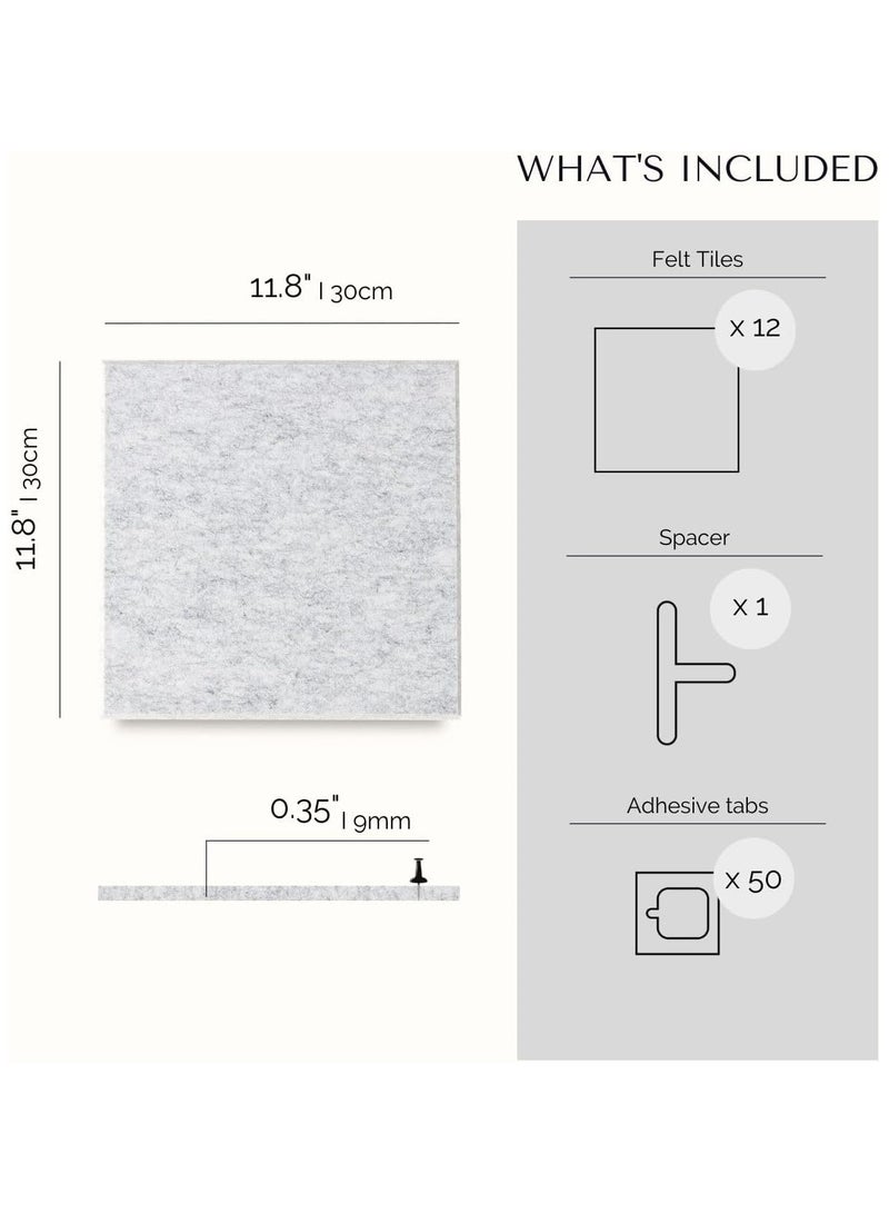 Large Bulletin Boards, 12 Pack Felt Wall Tiles with Safe Removable Adhesive Tabs and Box of Pushpins, Cork Board Alternative, Pin Board Tack Board for Office Walls (Light Grey) - Image 5