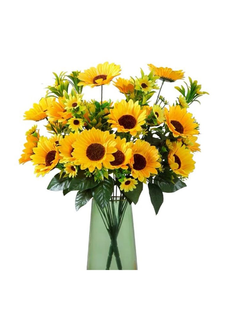 SOLARAE Artificial Sunflower Bouquets - 50CM Long Fake Flowers for Baby Showers, Weddings, and Fall Decor - Perfect for Brides and DIY Garden Craft Art (2 Bundles, Golden Yellow) - Image 1