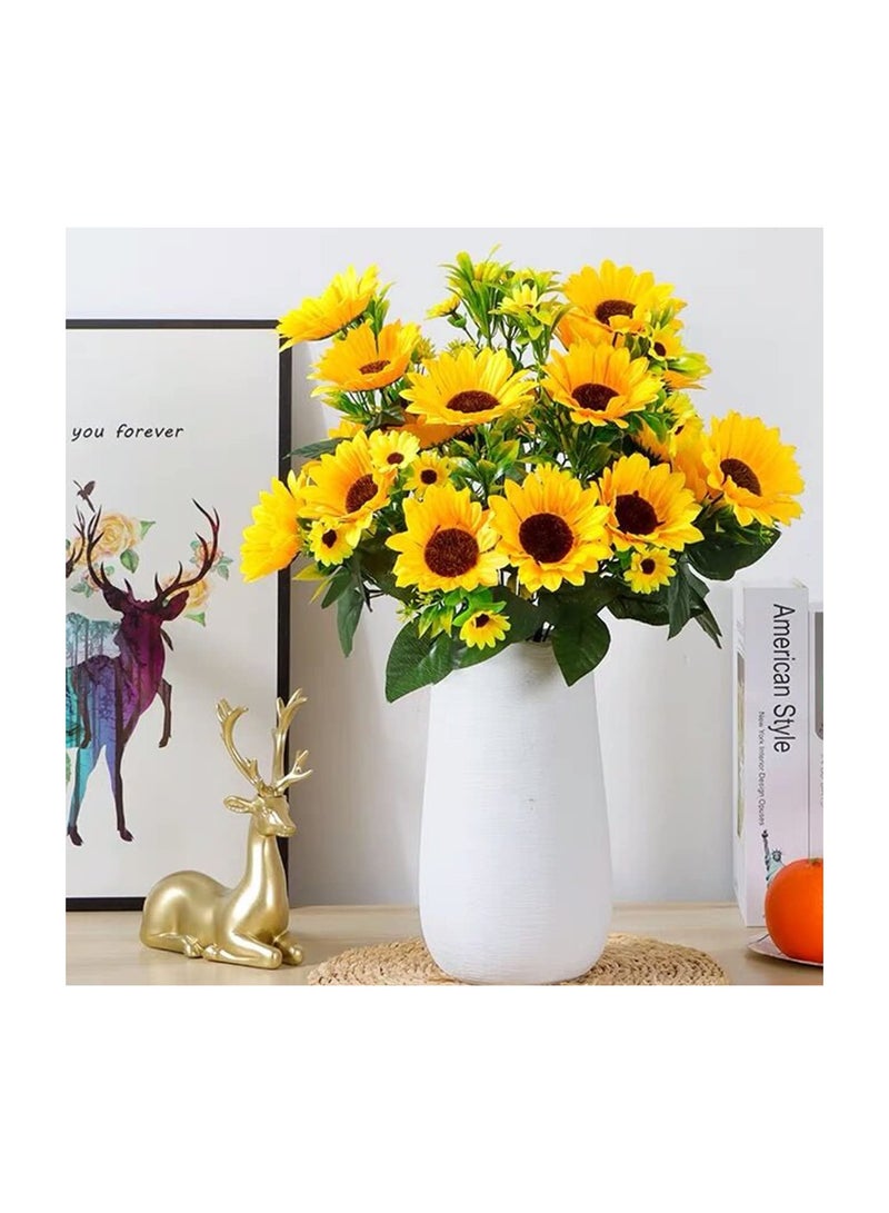 SOLARAE Artificial Sunflower Bouquets - 50CM Long Fake Flowers for Baby Showers, Weddings, and Fall Decor - Perfect for Brides and DIY Garden Craft Art (2 Bundles, Golden Yellow) - Image 3