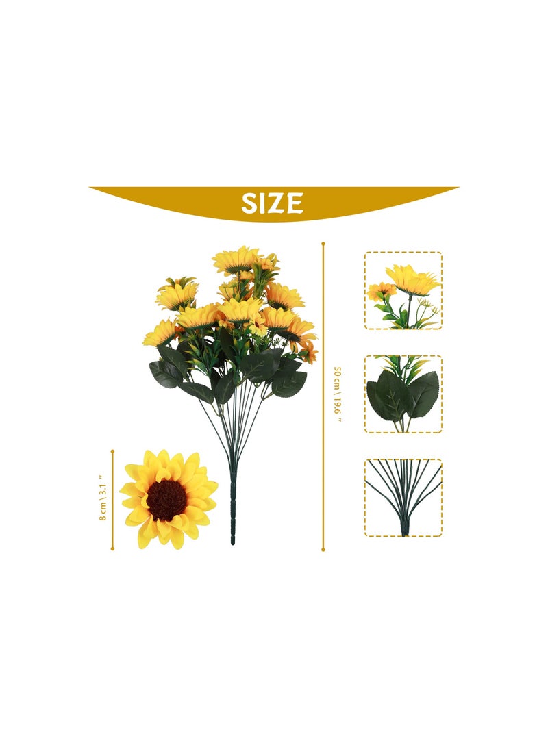 SOLARAE Artificial Sunflower Bouquets - 50CM Long Fake Flowers for Baby Showers, Weddings, and Fall Decor - Perfect for Brides and DIY Garden Craft Art (2 Bundles, Golden Yellow) - Image 4