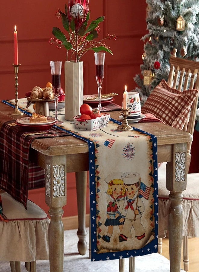 Racenaf Vintage 4th of July Table Runner 4th of July Decorations - Navy Blue Vintage Style Boys and Girls Independence Day Holiday Home Kitchen Dining Table Decor, 4th of July Party Decorations 13x72 Inch - Image 4