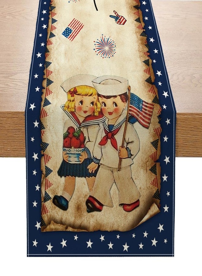 Racenaf Vintage 4th of July Table Runner 4th of July Decorations - Navy Blue Vintage Style Boys and Girls Independence Day Holiday Home Kitchen Dining Table Decor, 4th of July Party Decorations 13x72 Inch - Image 1