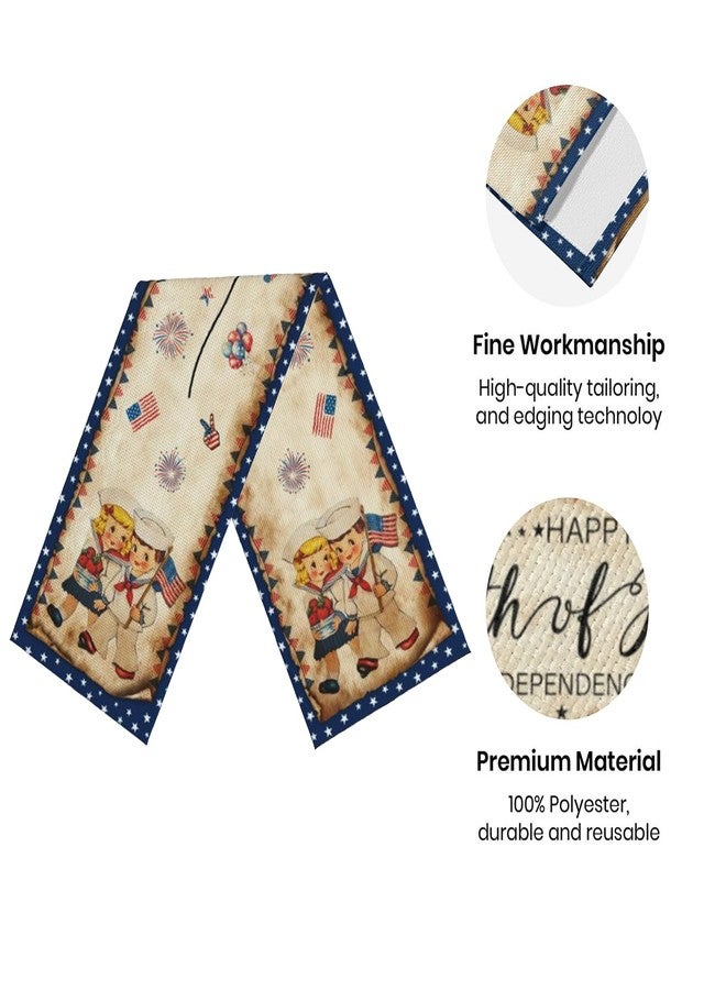 Racenaf Vintage 4th of July Table Runner 4th of July Decorations - Navy Blue Vintage Style Boys and Girls Independence Day Holiday Home Kitchen Dining Table Decor, 4th of July Party Decorations 13x72 Inch - Image 3