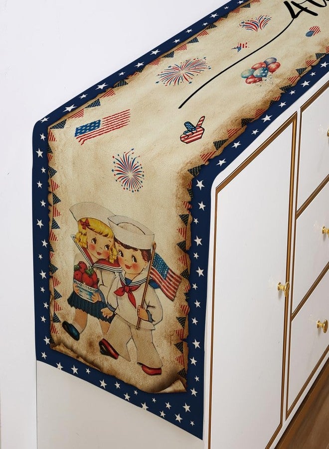 Racenaf Vintage 4th of July Table Runner 4th of July Decorations - Navy Blue Vintage Style Boys and Girls Independence Day Holiday Home Kitchen Dining Table Decor, 4th of July Party Decorations 13x72 Inch - Image 5