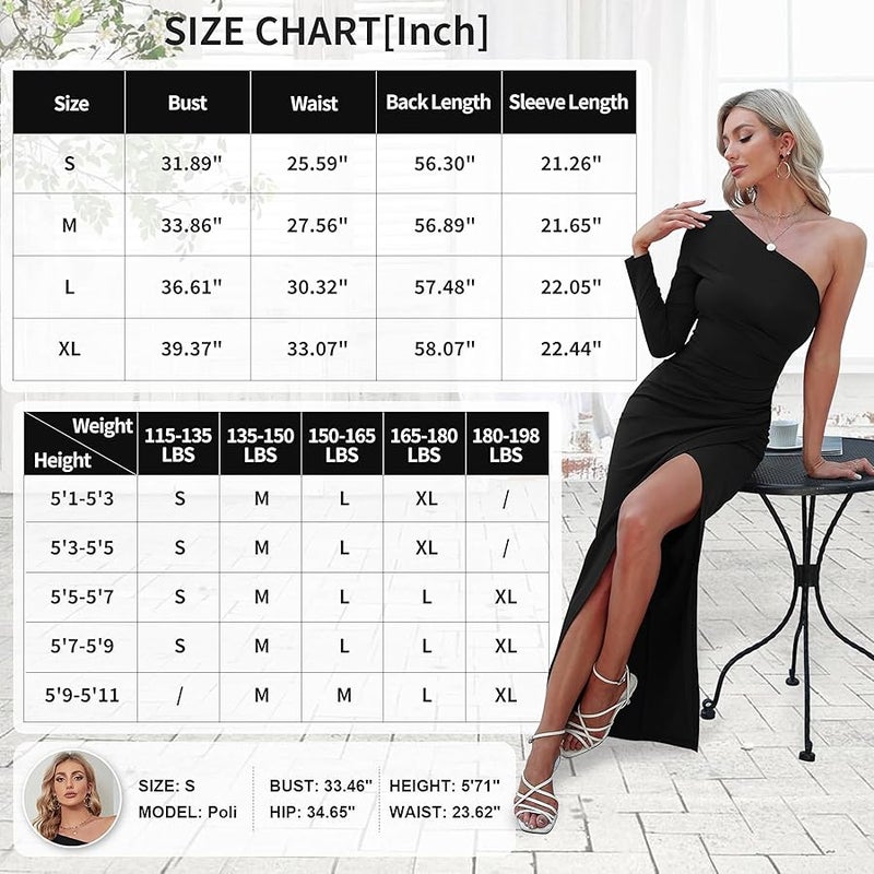 Sarin Mathews Womens One Shoulder Long Sleeve Cocktail Dresses Sexy Bodycon Ruched Wrap Split Party Formal Long Dress - Image 5