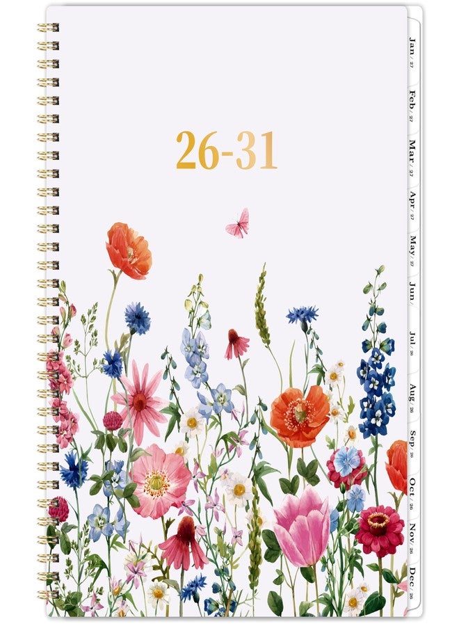 Planrage 2026-2031 Monthly Planner - 5 Year Planner/Calendar, July 2026 - June 2031, 2026-2031 Monthly Calendar Planners Spiral Bound, 9" x 11", Twin-Wire Binding + Tabs + Pocket - Flowers - Image 1