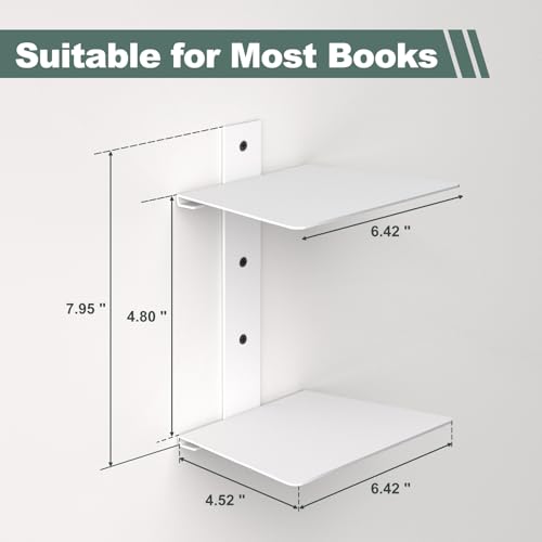 Mefirt Invisible Floating Bookshelves for Wall, 6 Tier Vertical Spine Book Tower, Heavy Duty Floating Book Shelves Metal Book Organizers for Home Office, 3 Pack(White) - Image 5