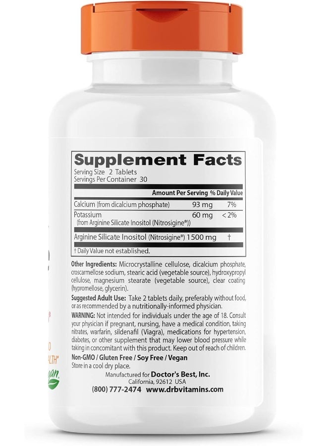 Doctor's BEST Fast Acting Arginine Complex With Nitrosigine, Boost Nitric Oxide, Blood Flow & Vessel Flexibility, Non-Gmo, Vegan, Gluten Free, 750Mg, White (Drb-00406) - Image 2