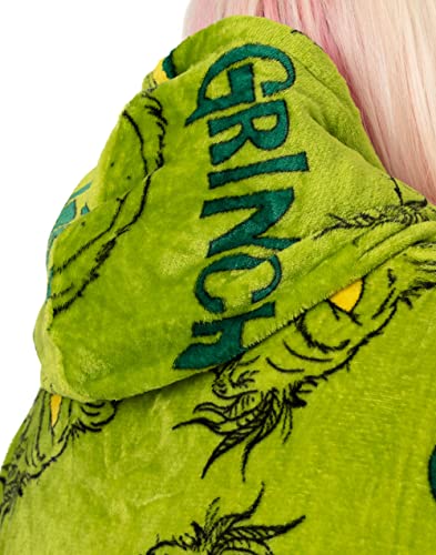The Grinch Adults Oversized Wearable Blanket Options Green Sherpa Fluffy Fleece Embroidered and AOP Christmas Hoodie - Image 5