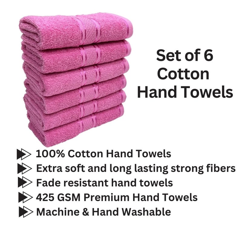 STAMIO Cotton 425 GSM Hand Towel Set of 6, 40 X 60 cm for Men, Women, Home, Gym, Wash Basin | Soft, Absorbent, Quick Dry, Full Size | Silky Border, Baby Pink - Image 2